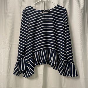 a.n.a. Striped Ruffle Blouse